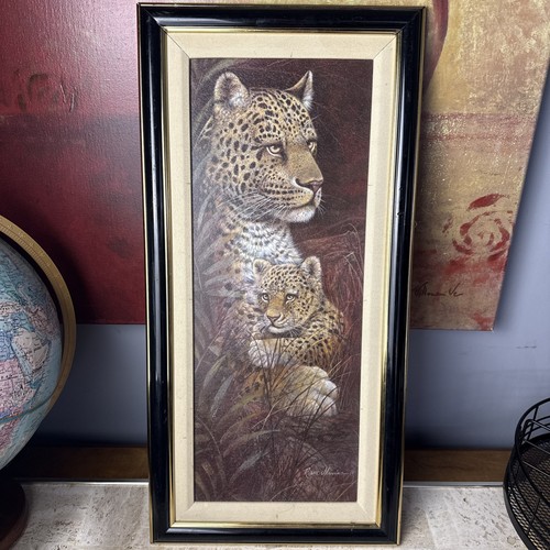 Leopard cat with baby - baby, framed