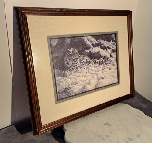 Leopard snow cub framed - leopard,
